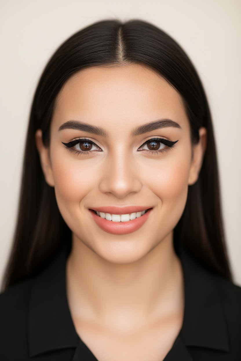 Woman with winged eyeliner - mobile